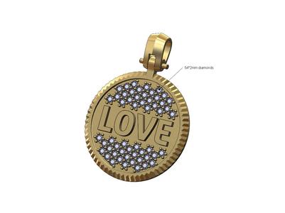 Love diamond iced fluted bezel pendant with bail 3D print model