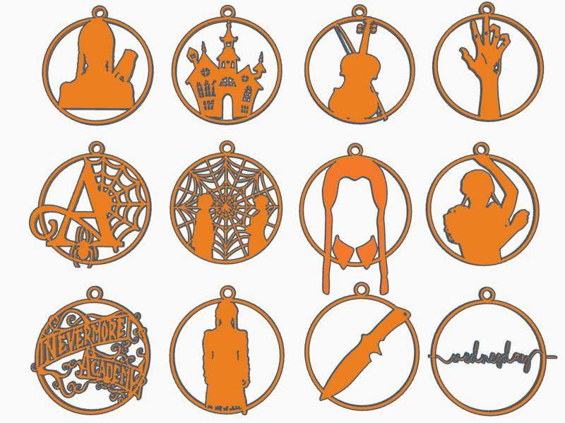 12 Wednesday CHRISTMAS ORNAMENTS (STL and SVG)