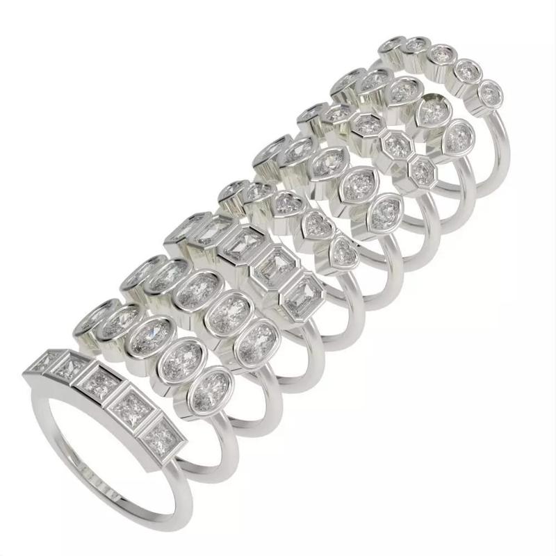 9 different Bezel set rings  3D Model Collection