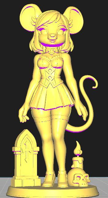Gothic Furry Mouse Girl - Cute & Curvy Anthro STL Figure