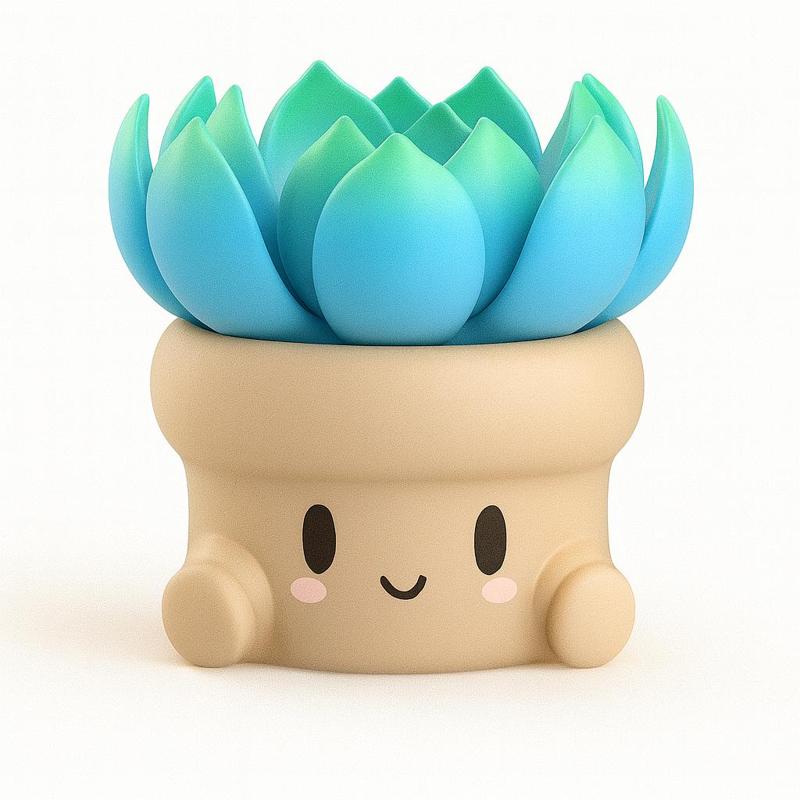 💙 Blue Kawaii Succulent in Pot - Cute 3D Decorative Figure
