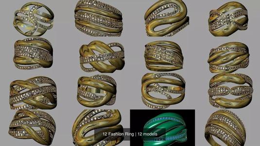 12 Fashion Ring 3D Model Collection