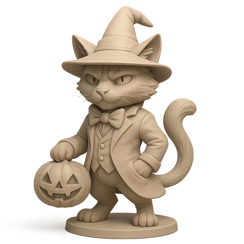 Witch Cat with Pumpkin