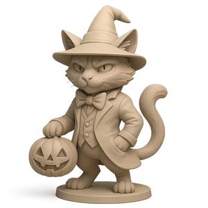Witch Cat with Pumpkin
