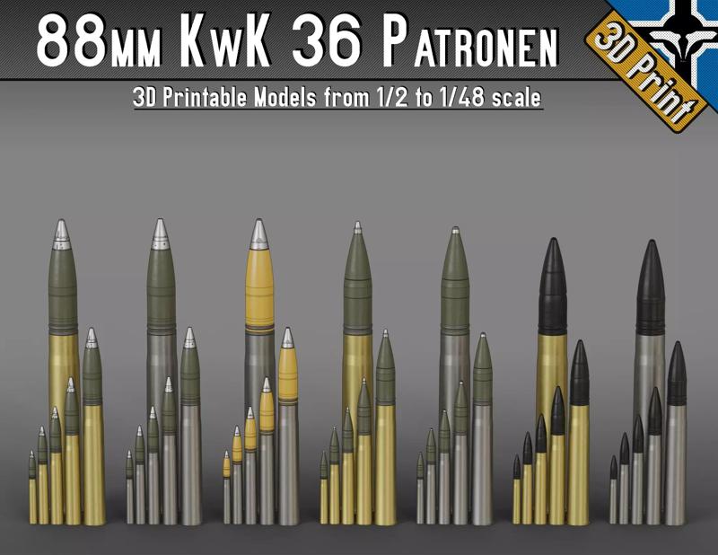 88mm KwK 36 Patronen --- 1-2 to 1-48 scale models ---