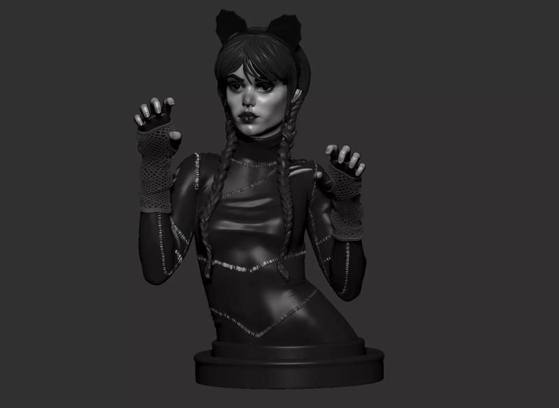 Wednesday in a cat suit fanart