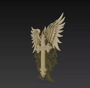 Winged Cross - Stylized Angelic Fantasy Sculpture