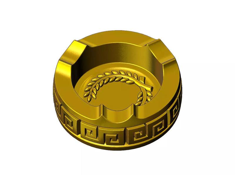 Bay leaves Greek key scroll pattern carved ashtray bowl