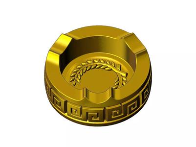 Bay leaves Greek key scroll pattern carved ashtray bowl