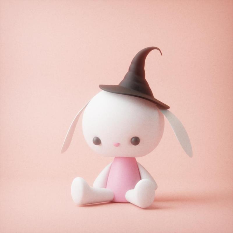 CUTE Halloween BUNNY WITH witch hat
