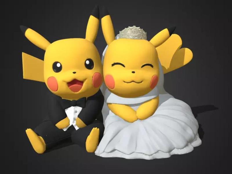 A Pair of Wedding Pikachu 3D Model