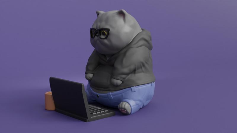 SAD AND LETHARGIC IT CAT FIGURE FOR 3D PRINTING