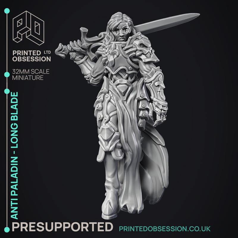 Anti Paladin Long Blade - Hell hath no fury - PRESUPPORTED - Illustrated and Stats - 32mm scale