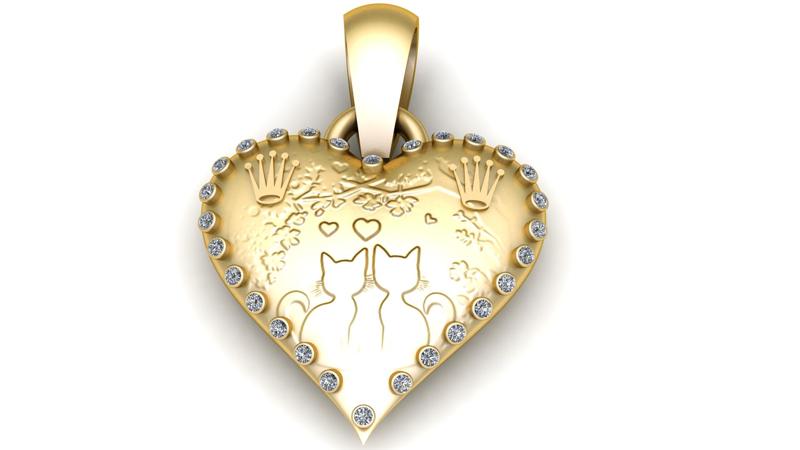 CAT HEART DIAMOND PENDANT 3D PRINTABLE MODEL