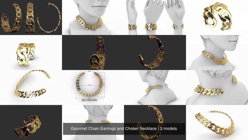 Gourmet Chain Earrings and Choker Necklace 3D Model Collection