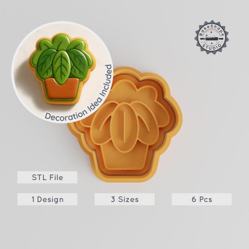 Pothos Plant Cookie Cutter & Stamp Set, 6 Pieces, S/M/L Sizes, Perfect for Fondant, Gardening & Pot-themed Designs