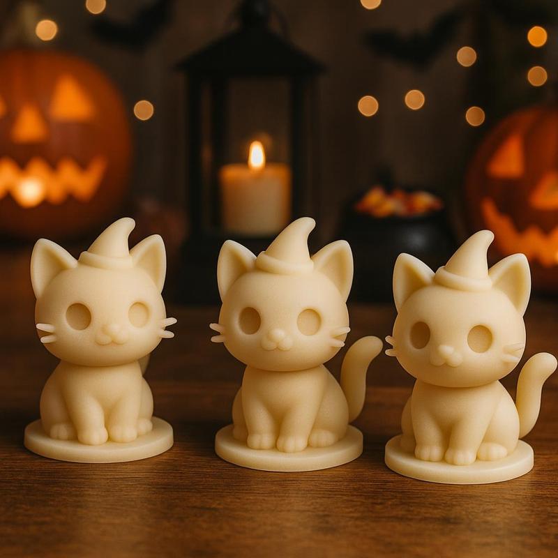 Cute Halloween Cat Miniature with Witch Hat – 3D Print Model
