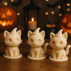 Cute Halloween Cat Miniature with Witch Hat – 3D Print Model