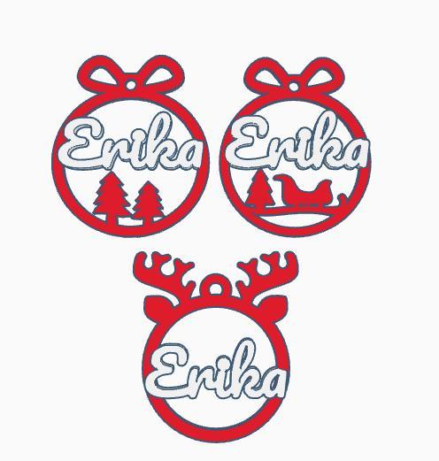 3 x Erika, personalized Christmas bauble
