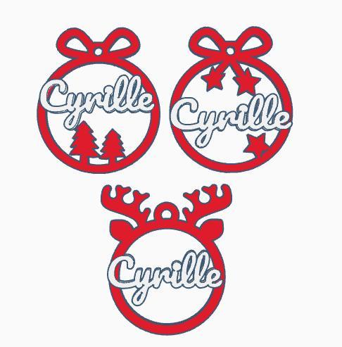3 x Cyrille, Personalized Christmas tree ball