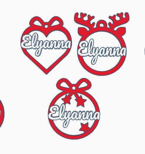3 x Elyanna, Personalized Christmas tree ball