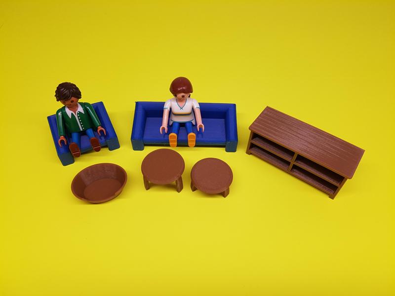 Playmobil living room couch armchair sideboard coffee table dog basket