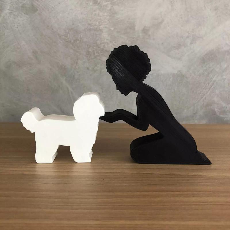 Girl and her lhasa apso -afro hair- for 3D printer or laser cut