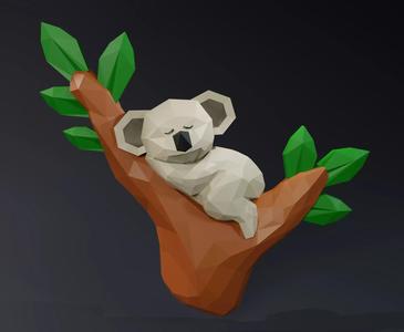 Low Poly Koala Sleeping on a Tree Branch Wall Decor