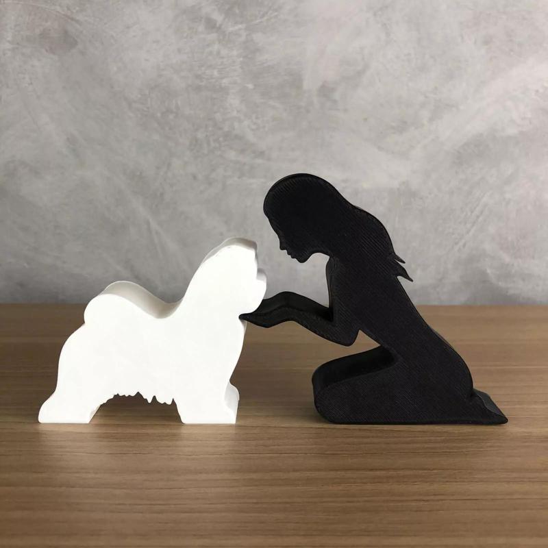Girl and her Shih tzu -straight hair- for 3D printer