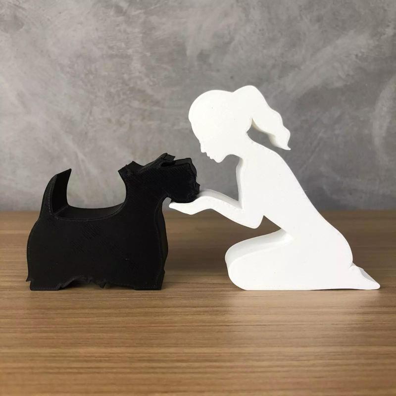 Girl and her Scottish Terrier -tied hair- for 3D printer