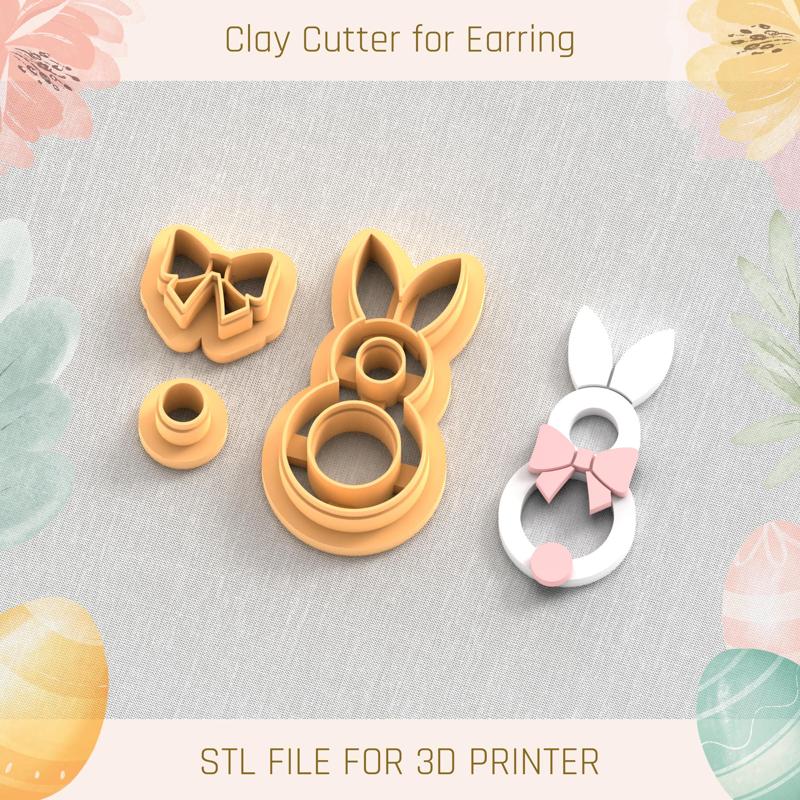 Easter Bunny with Ribbon B EASTER POLYMER CLAY CUTTER