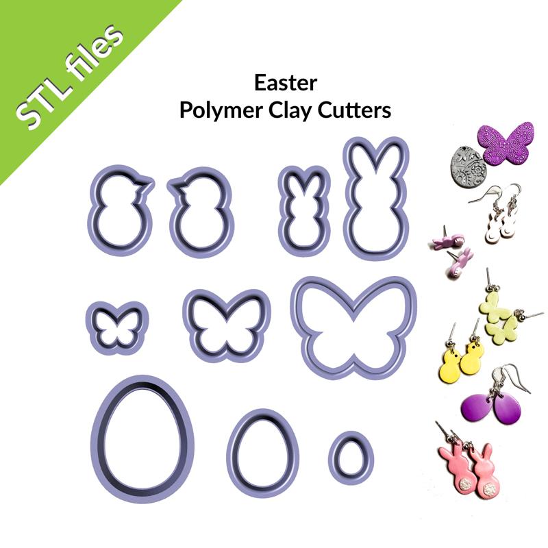 Easter Polymer Clay Cutters, Bunny, Egg, Chick, Butterfly shapes