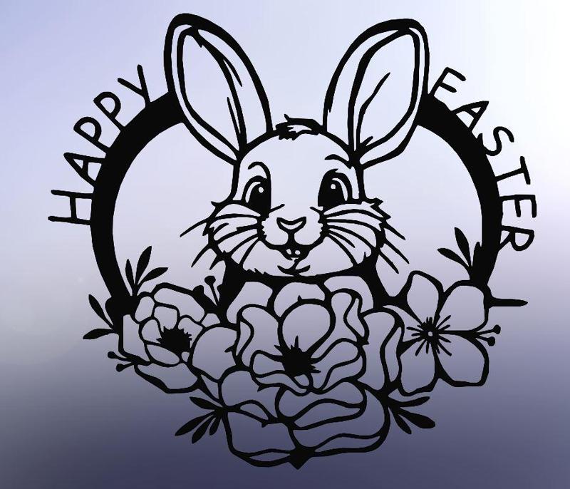 LINE ART EASTER BUNNY3, WALL ART EASTER BUNNY, 2D ART EASTER BUNNY, DECOR EASTER BUNNY