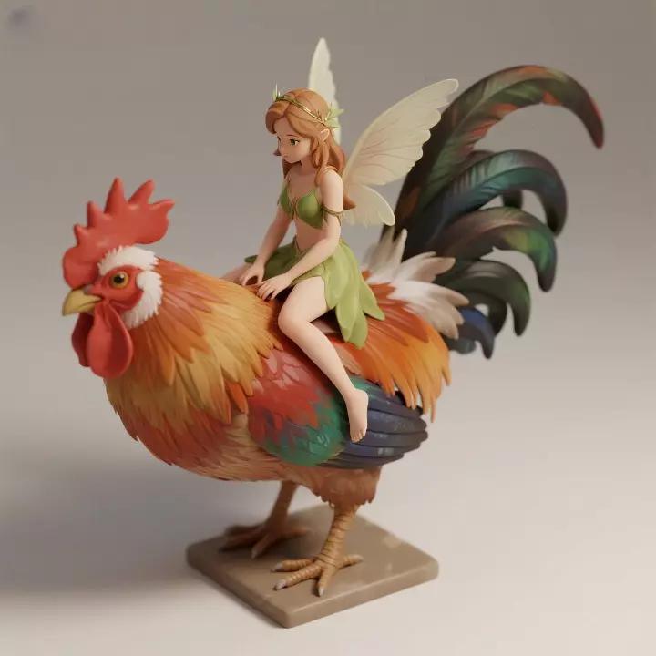 1132Fairy Rider COLORFUL 3D Printed  Fairy on Rooster