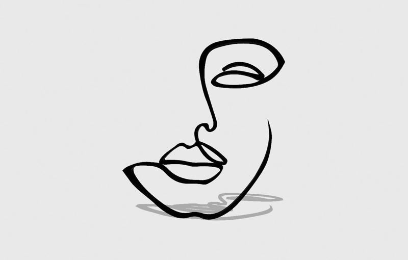Continuous line, woman face portrait drawing, woman beauty salon logo