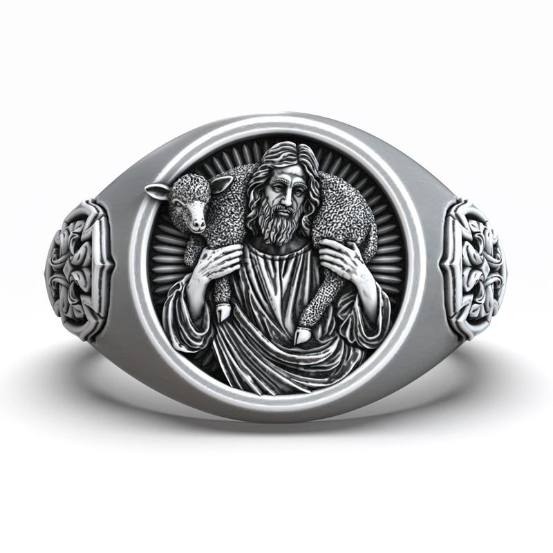 Jesus Christ Good Shepherd Cross Christian Signet