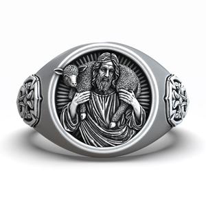 Jesus Christ Good Shepherd Cross Christian Signet
