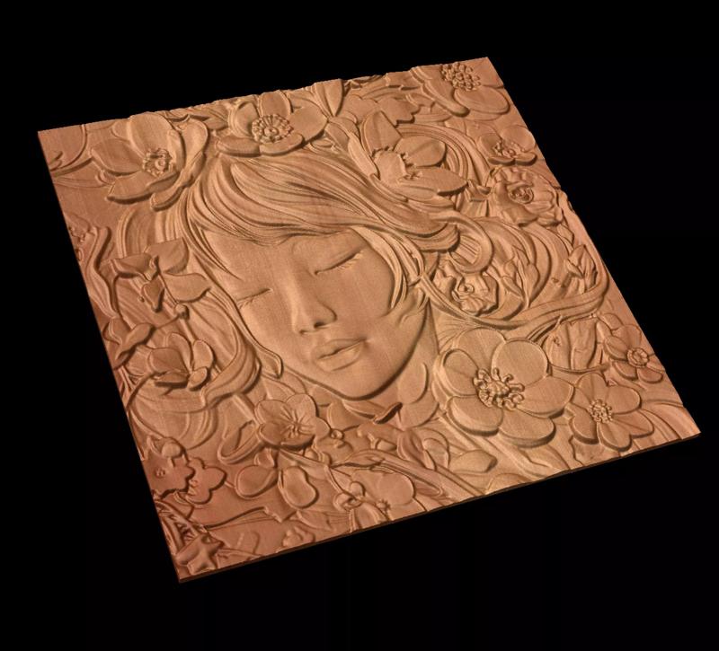 Japanese anime girl with flowers4 CNC 3D model