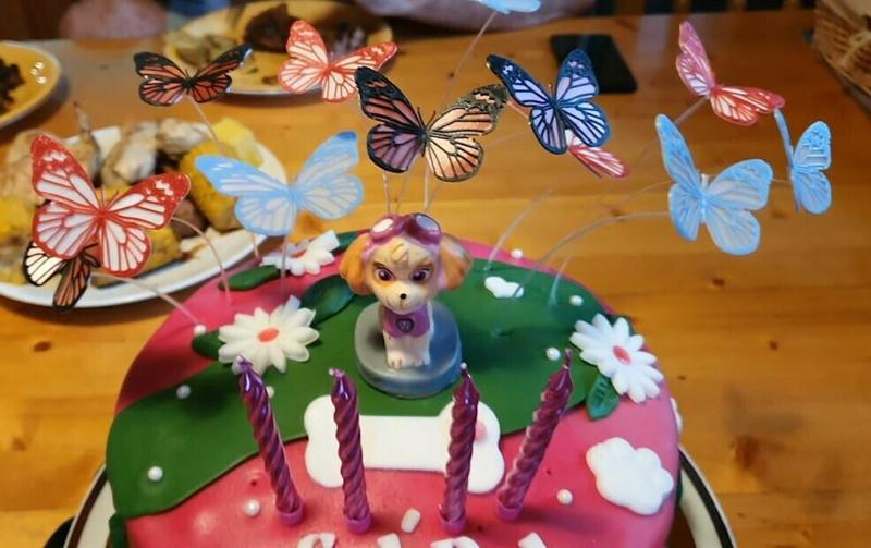 Butterflies on a happy birthday cake
