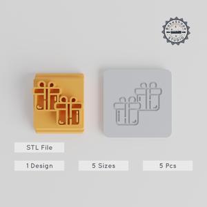 Christmas Gift Stamp Tile Set, 5 Motif Sizes for Clay, Cookies & Fondant, Versatile Present Box Design PRODUCT_3879