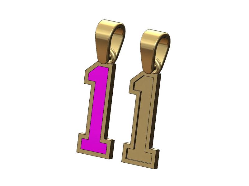 NBA font enamel stepped number 1 pendant charm with bail 3D print model