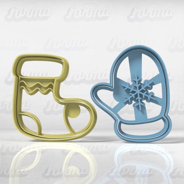 Christmas Set x 2u - Christmas Cookie Cutter Christmas Stocking and Mittens