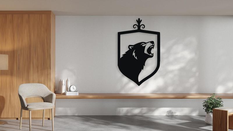 Roaring Bear Shield Crest Digital Wall Art