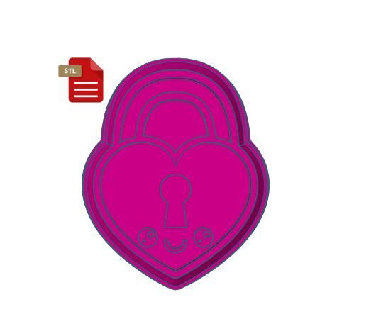 Kawaii Heart Lock Cookie Cutter and Stamp STL FILE