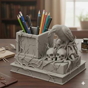 🪶 Pencil Holder "Raven Rising from the Cemetery".