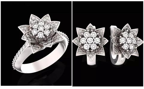 set Vintage Ring Flower lotus round cut side stone 618 3D Model Collection