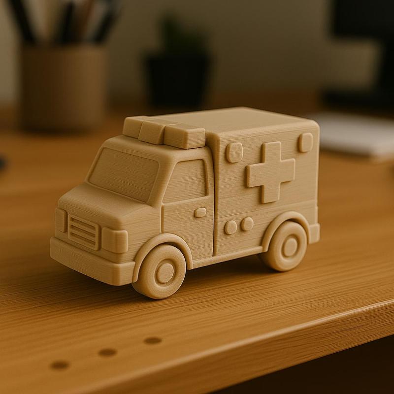 3D Printable Ambulance Toy – One-Piece Cartoon Emergency Vehicle STL