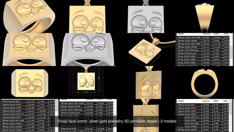 Emoji face comic  silver gold jewwelry 3D printable model 3D Model Collection