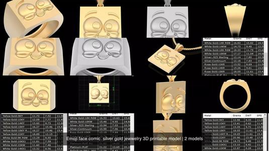 Emoji face comic  silver gold jewwelry 3D printable model 3D Model Collection