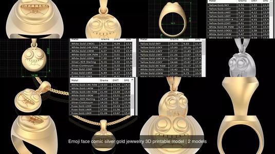 Emoji face comic silver gold jewwelry 3D printable model 3D Model Collection